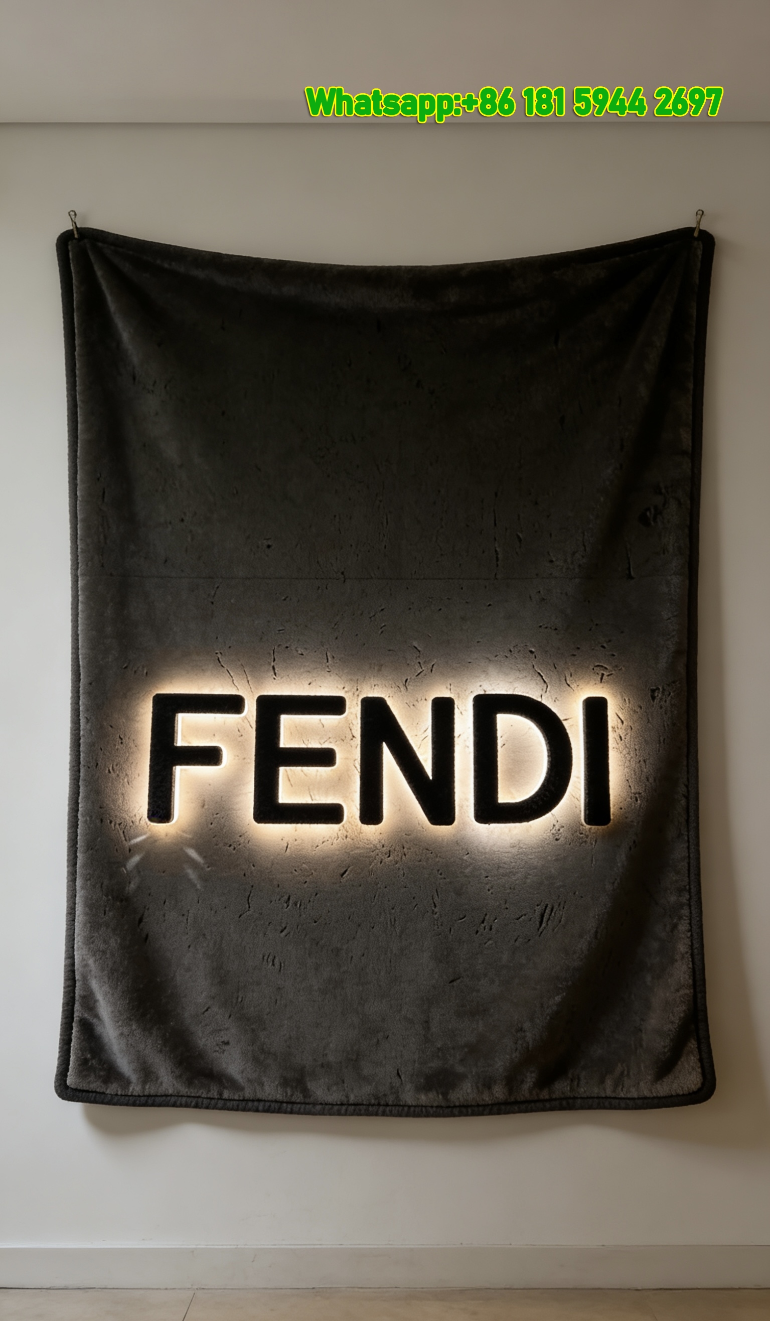 Fendi Backlit Logo Flannel Sofa Throw Blanket IMG_9433